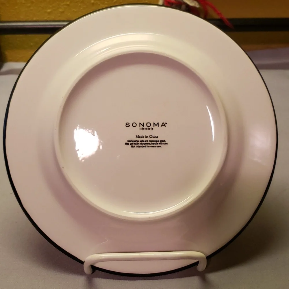 Vtg Set Of 4 Black Salad Dessert Plates Sonoma Snowman Angels